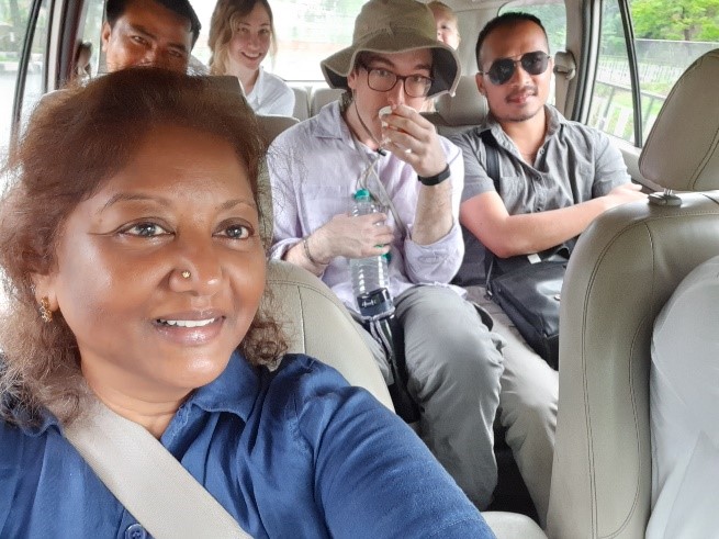 Group photo in vehicle